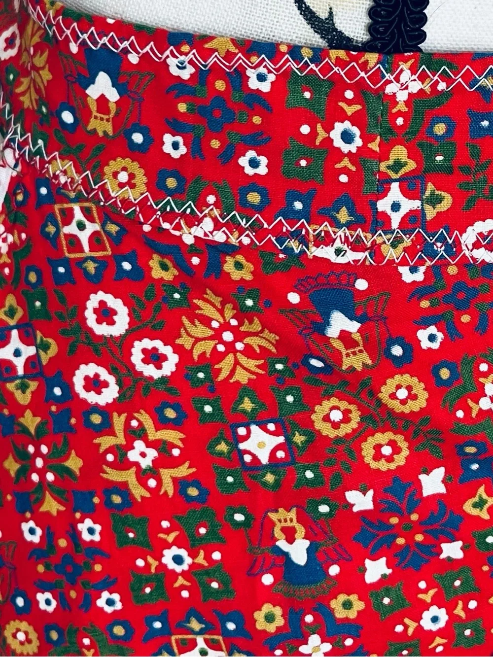 Vintage Handcrafted Polish Red Floral Apron